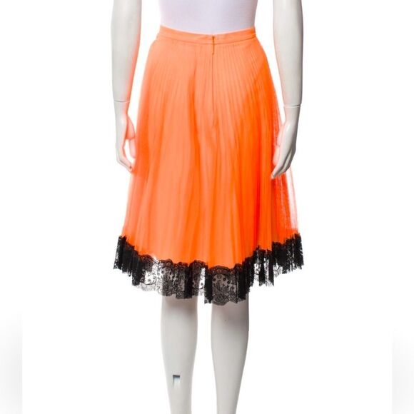 CHRISTOPHER KANE Tulle neon orange black plisse high waisted pleated skirt Sz 6 - Picture 3 of 14